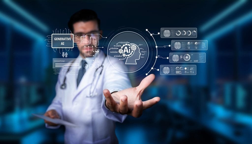 Profesional sanitario utilizando un asistente de inteligencia artificial generativa